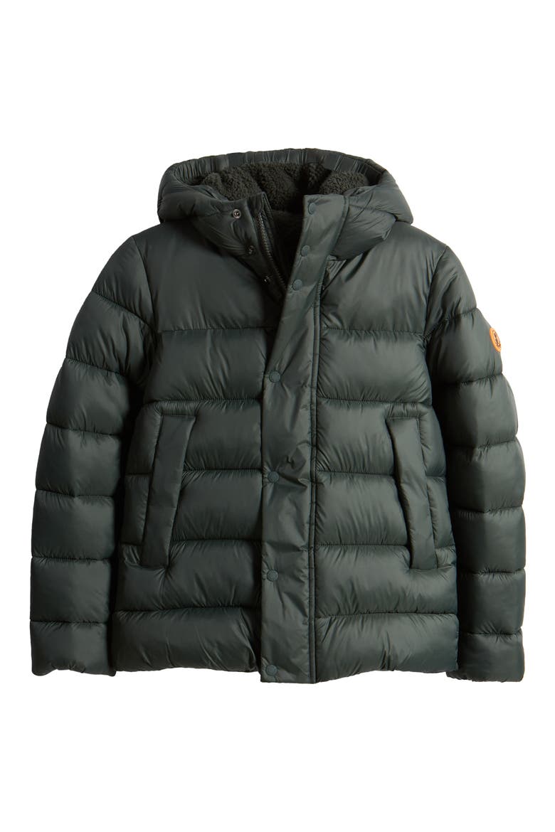 Kids' Gine Hooded Puffer Jacket, Main, color, GREEN BLACK