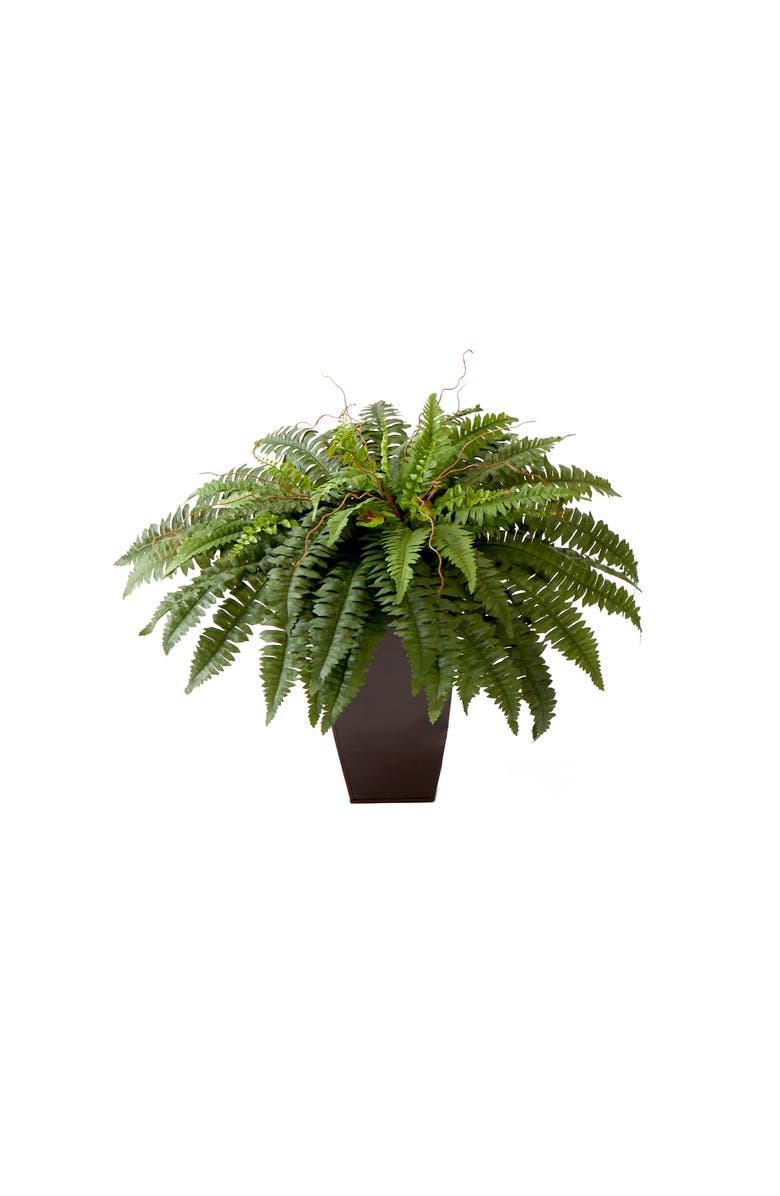 NEARLY NATURAL 23-in Artificial Boston Fern Plant with Tapered Bronze Square Metal Planter DIY KIT, Main, color, Green