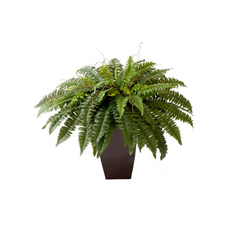 23-in Artificial Boston Fern Plant with Tapered Bronze Square Metal Planter DIY KIT