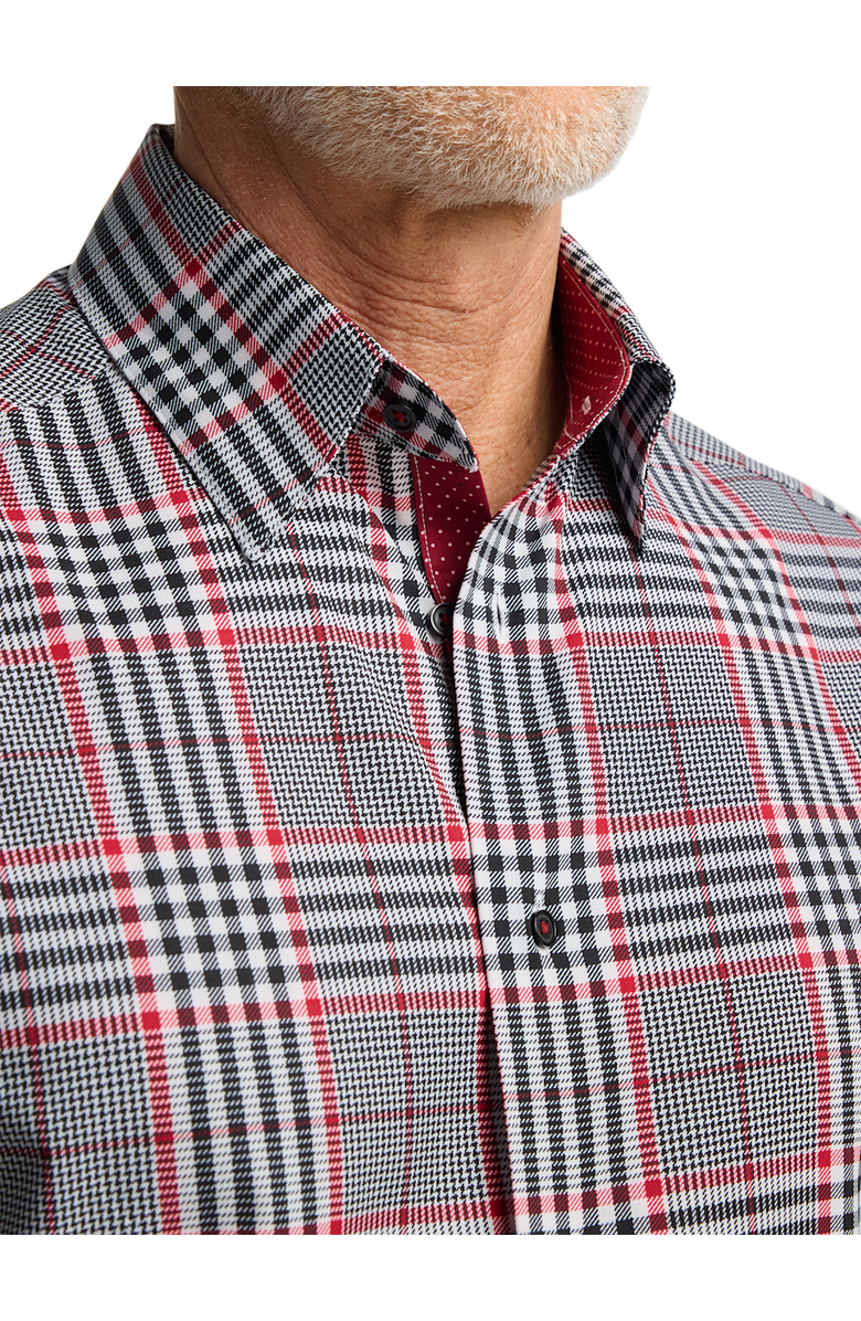 Paul Fredrick Performance Stretch Plaid Casual Shirt, Alternate, color, Black/Red
