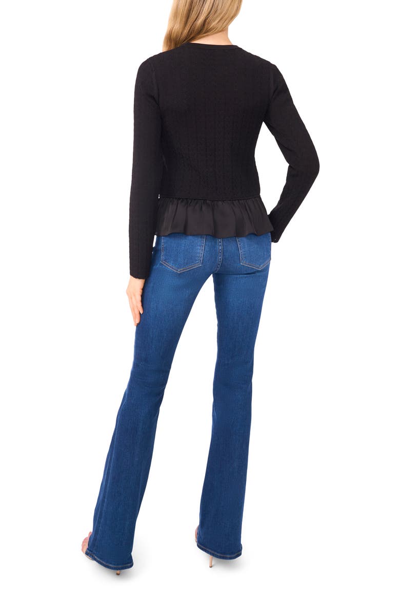Irene Pointelle Crewneck Peplum Sweater, Alternate, color, RICH BLACK