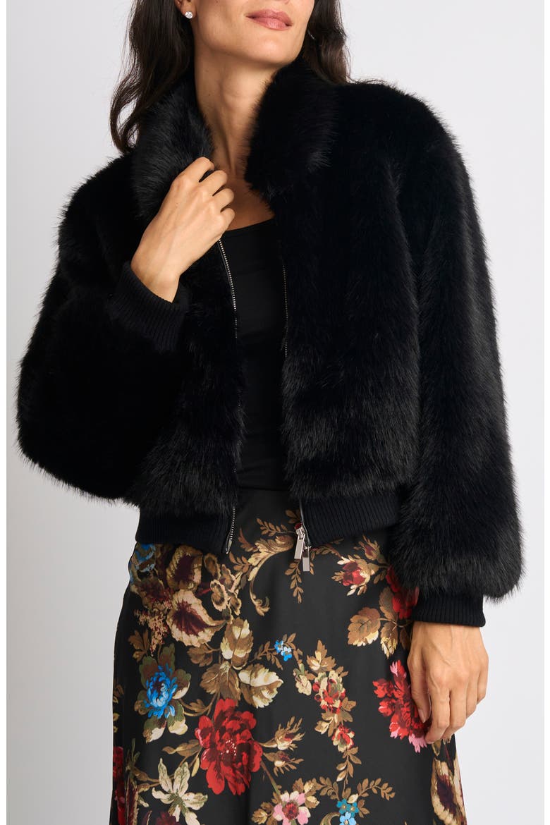 Faux Fur Bomber Jacket, Main, color, RICH BLACK 060