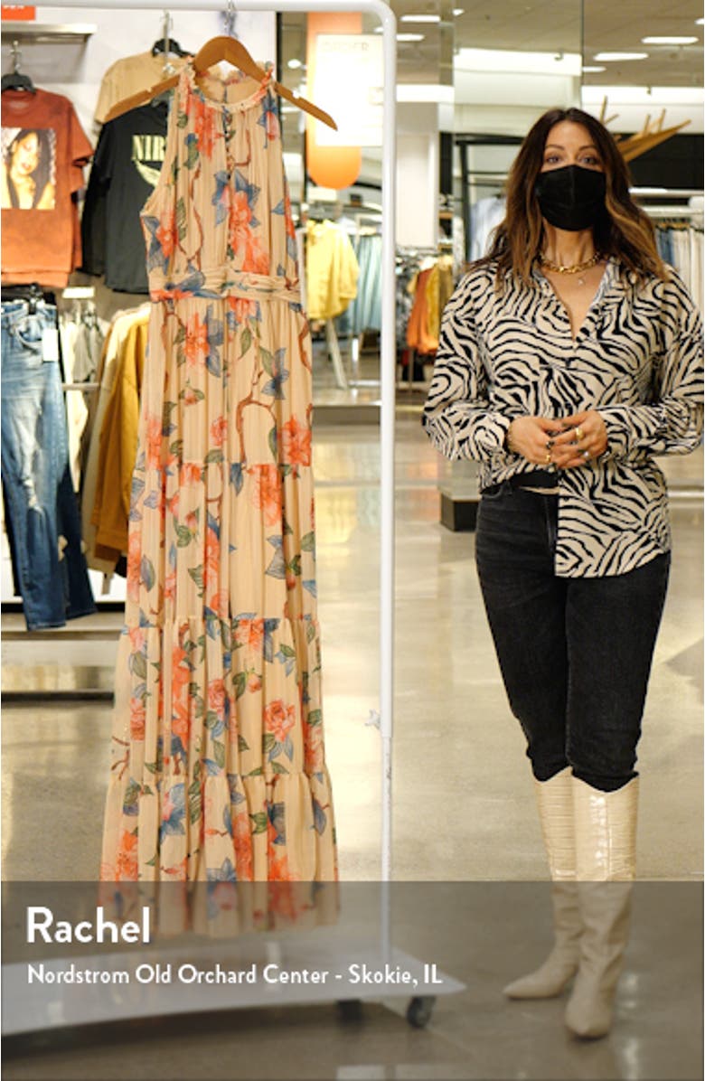 High Neck Pleated Floral A-Line Gown, sales video thumbnail