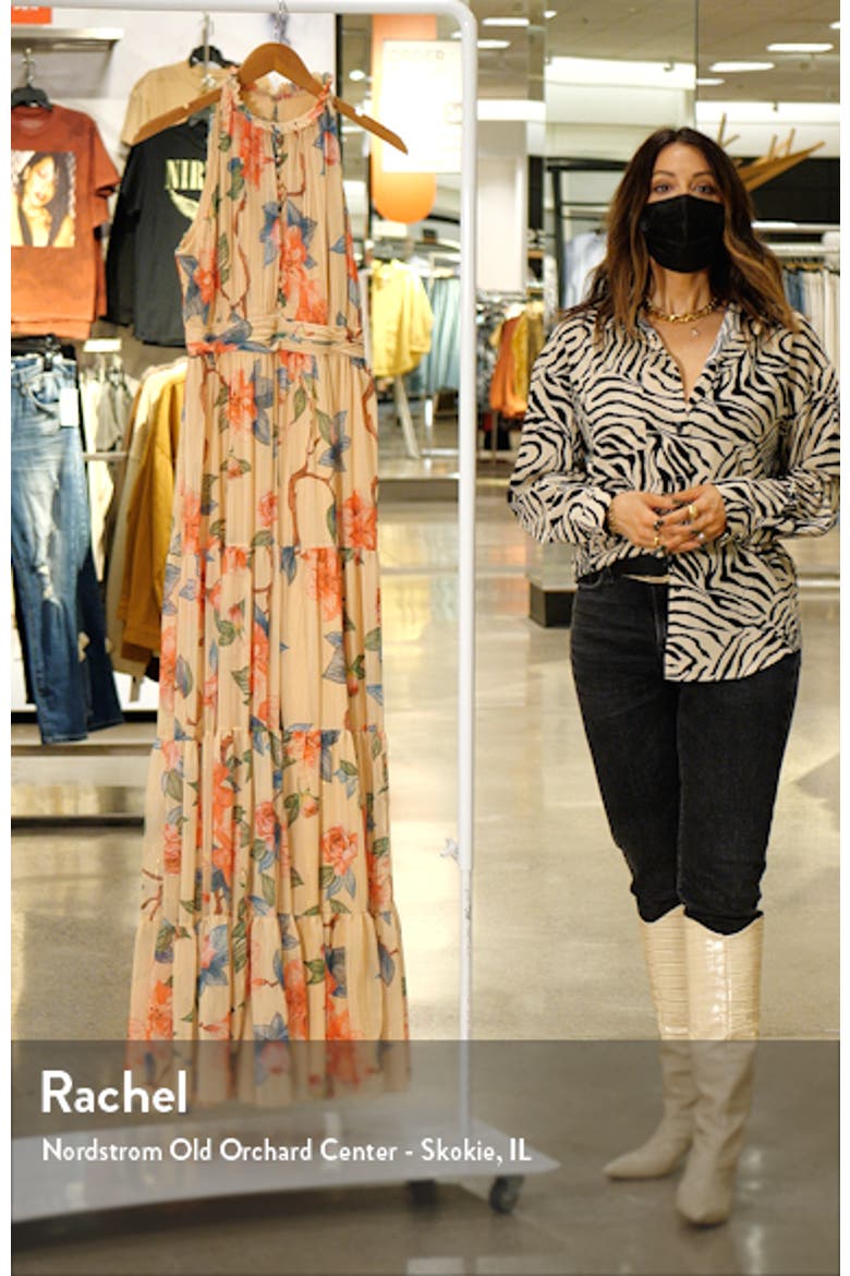 High Neck Pleated Floral A-Line Gown video