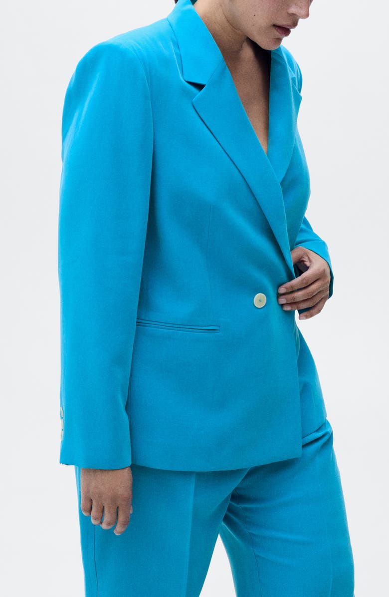 MANGO Tempo Double Breasted Blazer, Alternate, color, Medium Blue