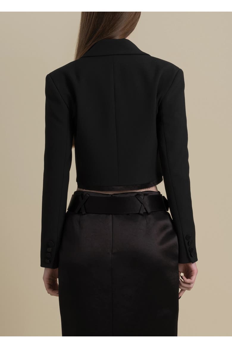 Morgaine Stretch Sateen Structured Refined Cropped Blazer, Alternate, color, Black