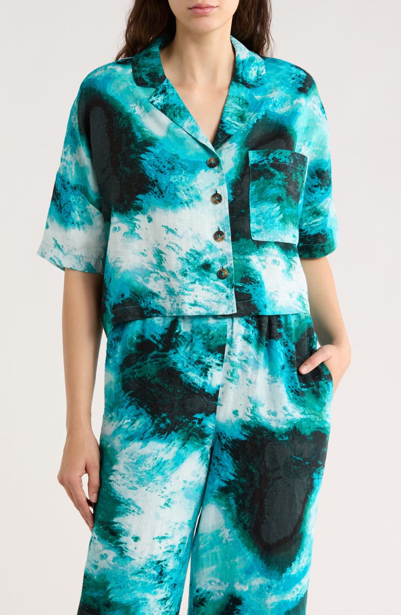 DKNY Cropped Linen Camp Shirt, Main, color, 