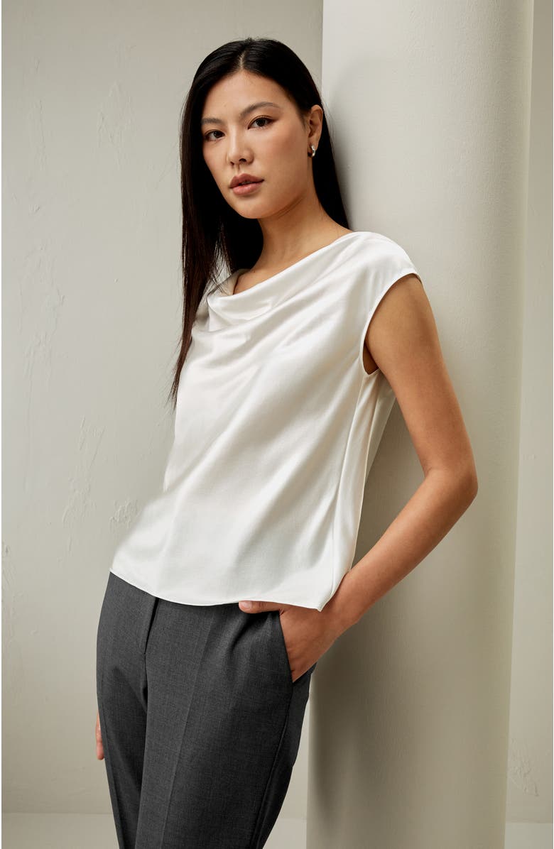 Lilysilk Silk Charmeuse Cowl Neck Top, Alternate, color, Ivory