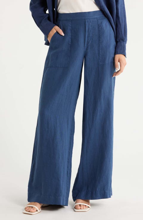 Patch Pocket Pull-On Wide Leg Linen Pants