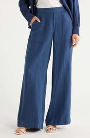 Frank & Eileen Patch Pocket Pull-On Wide Leg Linen Pants