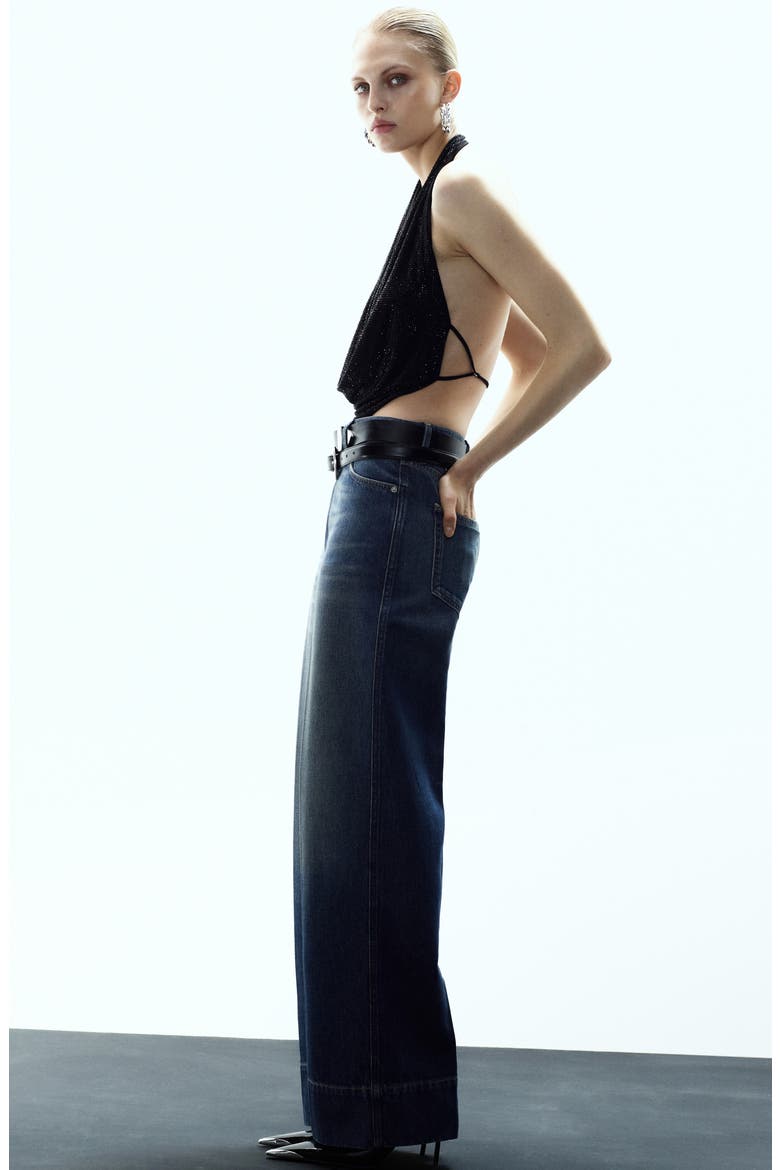x Kaia Gerber Drape Crystal Halter Top, Alternate, color, BLACK