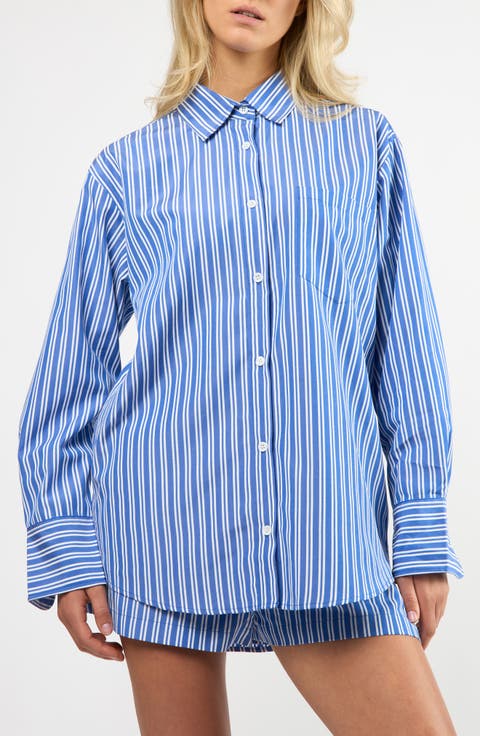 Seaside Stripe Cotton Blend Button-Up Shirt
