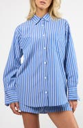 Viens Avec Moi Seaside Stripe Cotton Blend Button-Up Shirt