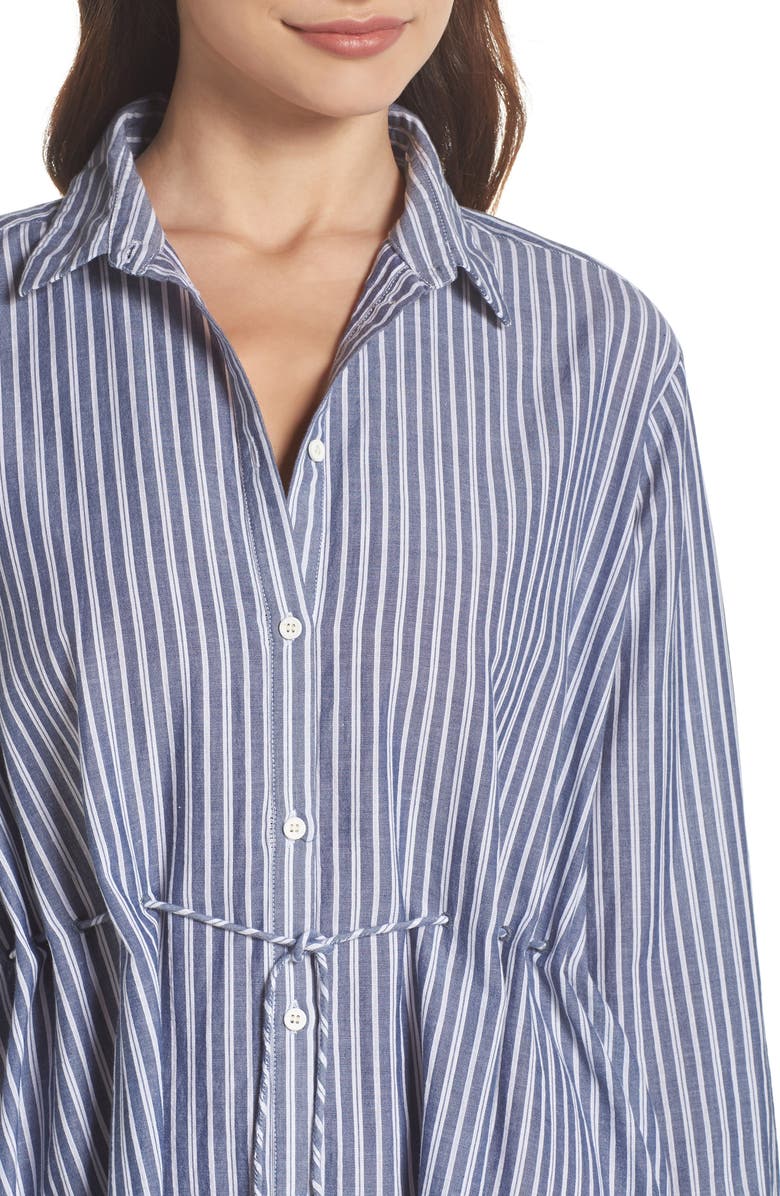 French Connection Tatus Stripe Drawstring Cotton Shirtdress, Alternate, color, 