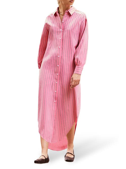 Ro&zo Long Sleeve Stripe Shirt Dress In Pink