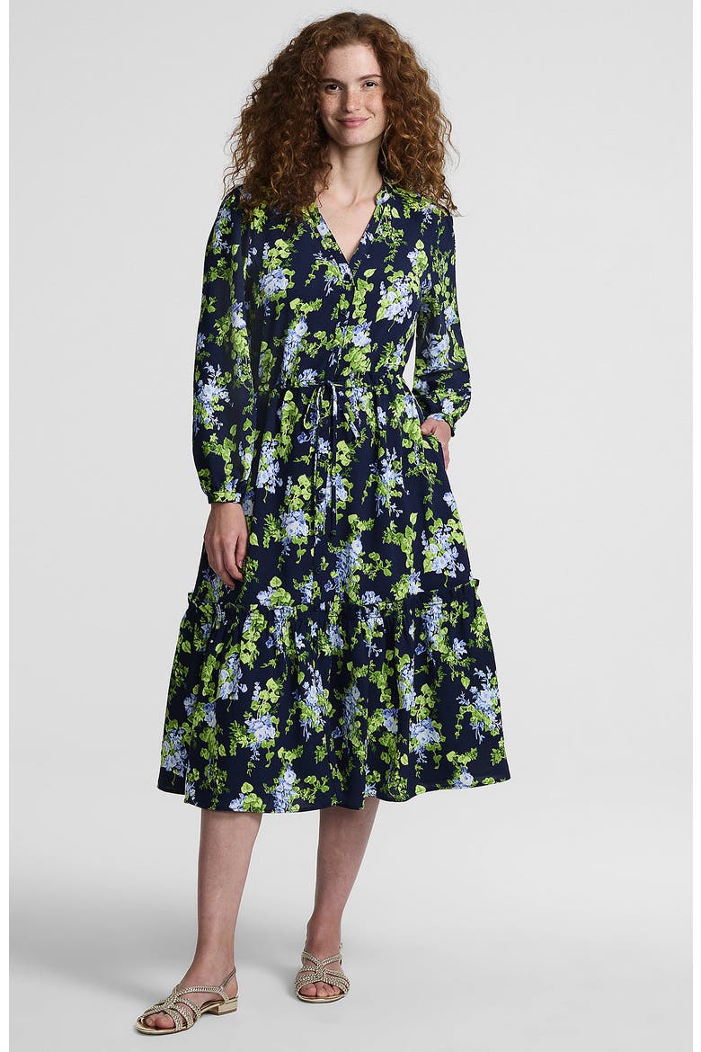 Bracelet Button Front Midi Dress, Main, color, Deep Sea/Blue Blooms
