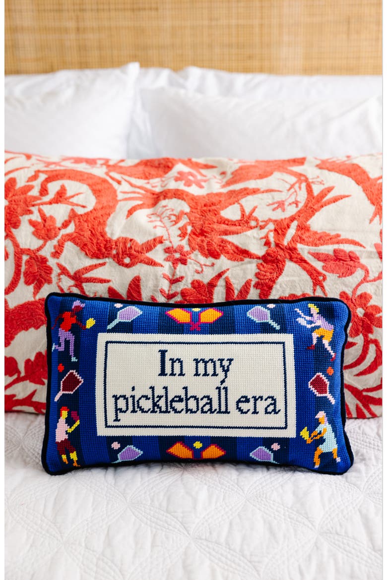 Pickleball Era Needlepoint Pillow, Alternate, color, Navy Blue, Blue, White