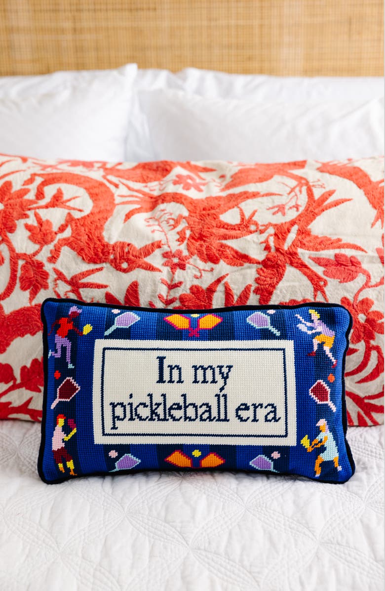 Furbish Pickleball Era Needlepoint Pillow, Alternate, color, Navy Blue, Blue, White