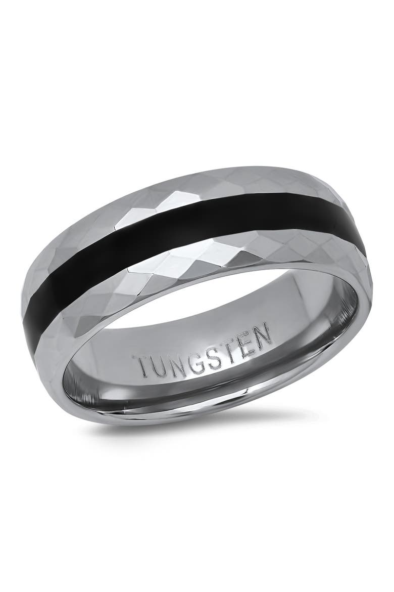 Men's Two-Tone Tungsten Hammered Ring, Alternate, color, SILVER/ BLACK