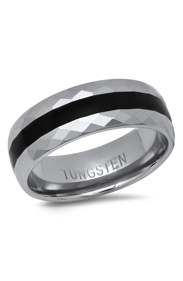 HMY JEWELRY Men's Two-Tone Hammered Ring, Alternate, color, Silver/ Black