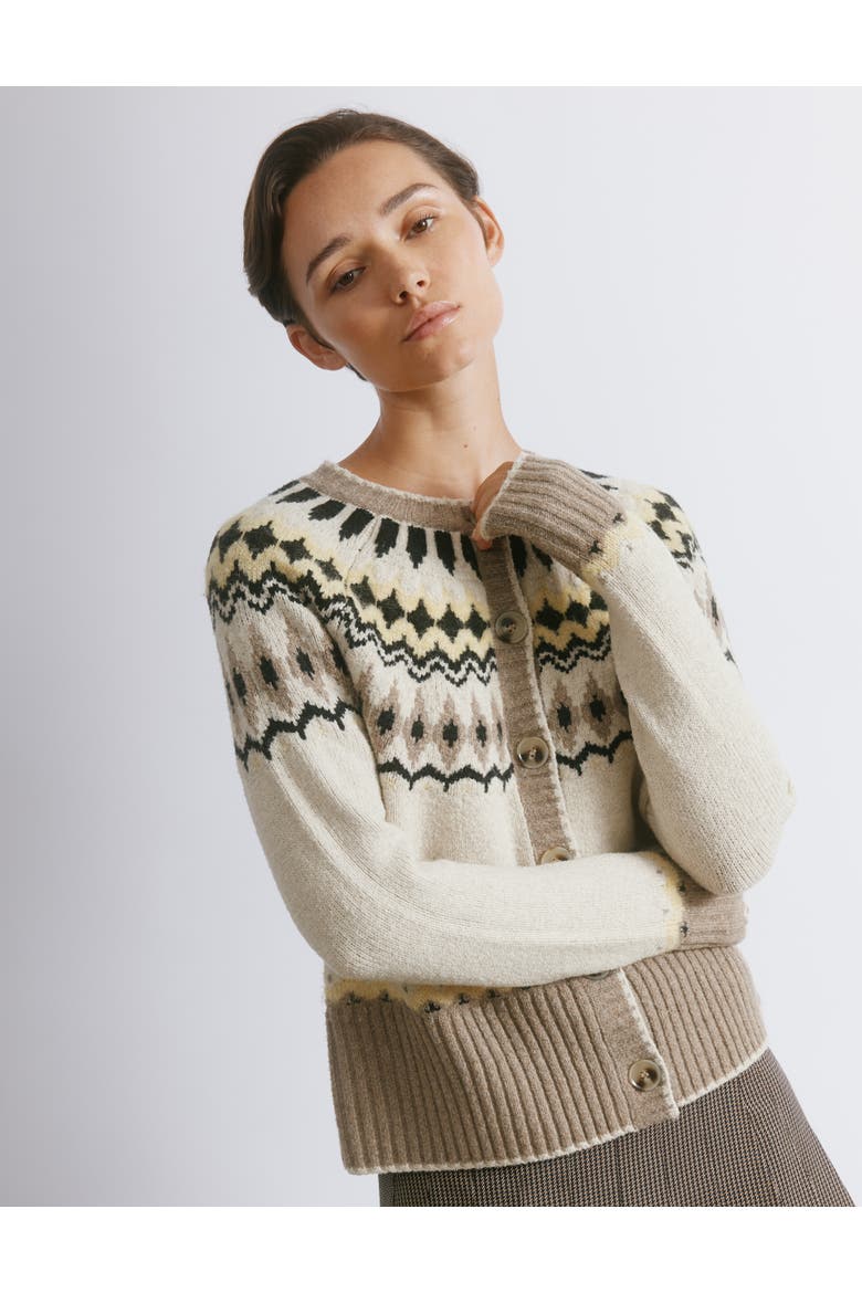 Fair Isle Yoke Cardigan, Main, color, Neautral