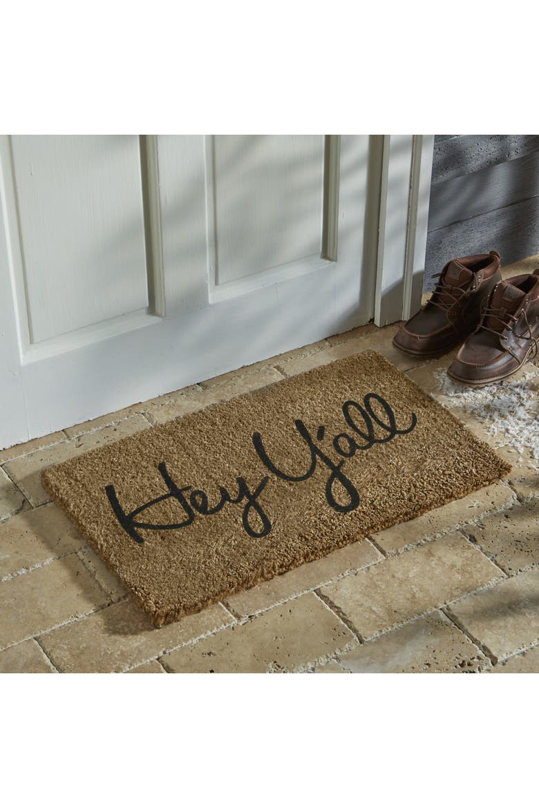 Hey Y'All Southern Rectangle Coir Door Mat Beige Indoor Outdoor, Alternate, color, Beige