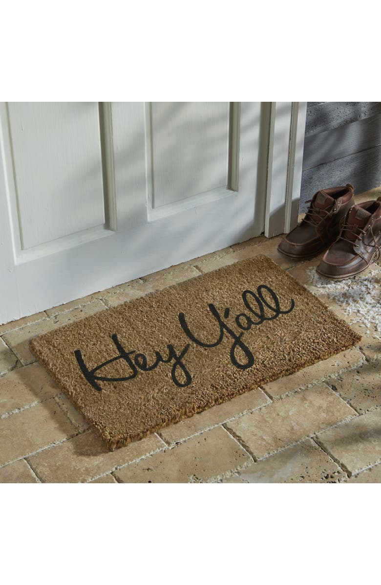 tag Hey Y'All Southern Rectangle Coir Door Mat Beige Indoor Outdoor, Alternate, color, Beige