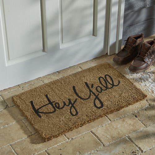 Tag Hey Y'all Southern Rectangle Coir Door Mat Beige Indoor Outdoor In Brown
