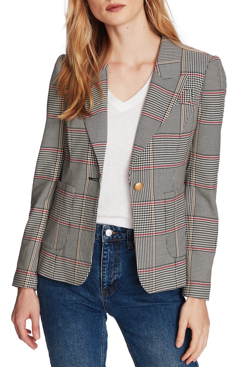 Peak Lapel Plaid Blazer, Main, color, RICH BLACK