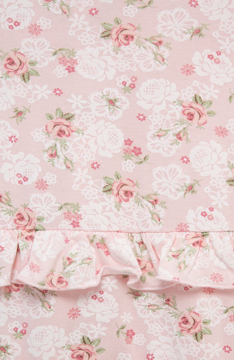 Little Me Floral Ruffle Stretch Viscose Footie, Alternate, color, Pink