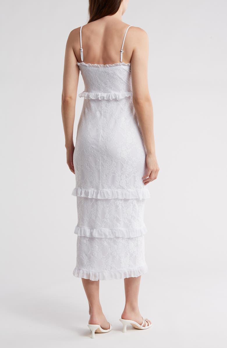 bebe Lace Ruffle Maxi Dress, Alternate, color, White