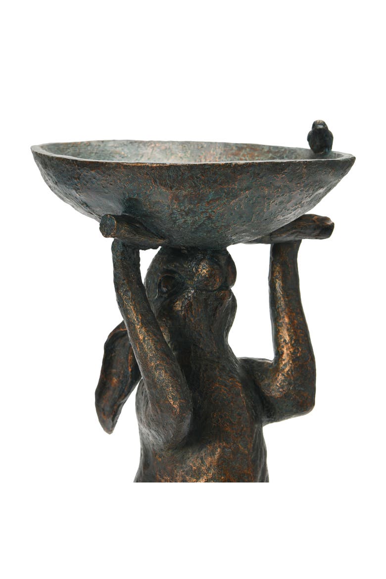 Decorative Resin Rabbit Bird Bath, Green Patina Finish, Alternate, color, Green