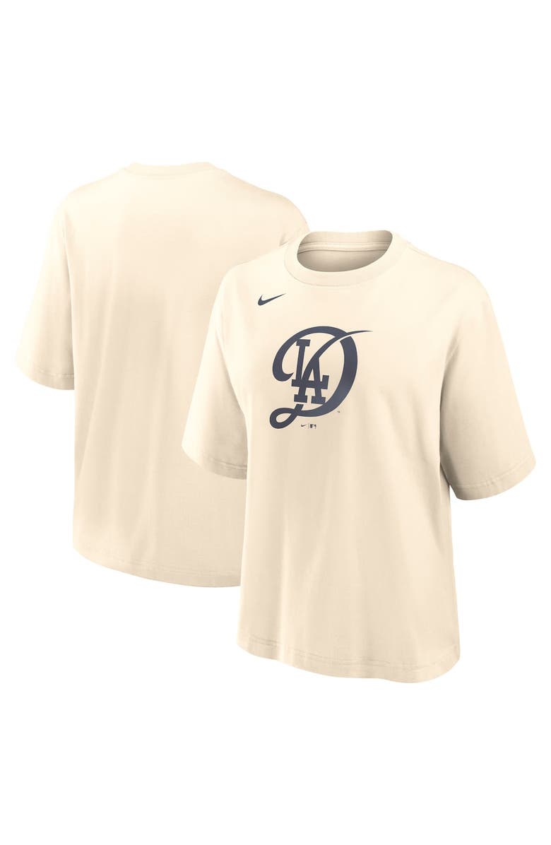 Nike Women's Nike Natural Los Angeles Dodgers City Connect Logo Boxy T-Shirt, Main, color, 