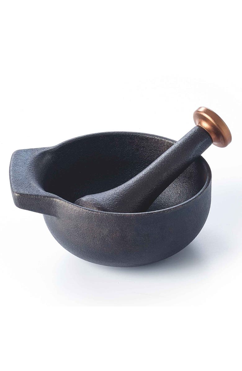 Alva Nori 2-Cup Enameled Cast Iron Mortar & Pestle Set, Main, color, Black