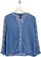 Forgotten Grace Embroidered Split Neck Tencel Lyocell Top