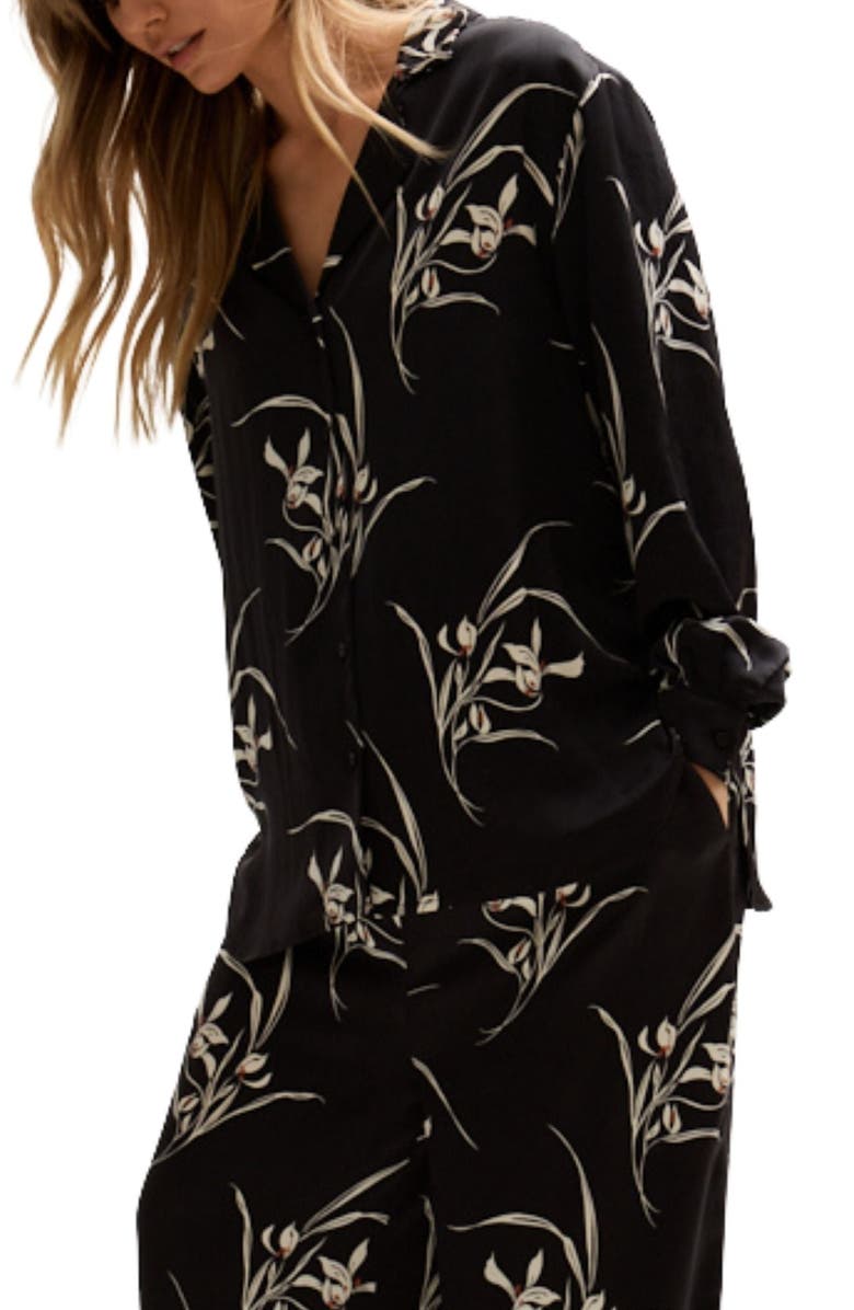 LILY AND LIONEL Lillibet Large Floral Print Shirt, Alternate, color, Black