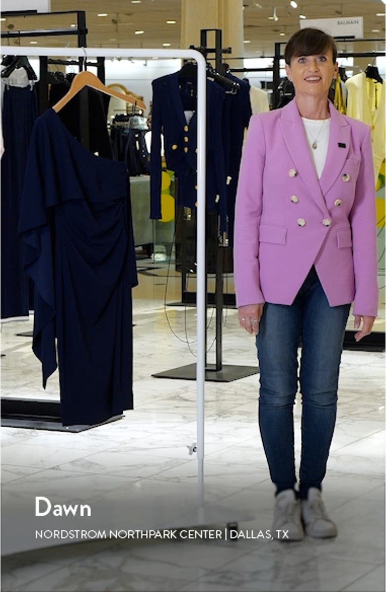 One-Shoulder Cape Detail Scuba Crepe Cocktail Dress, sales video thumbnail