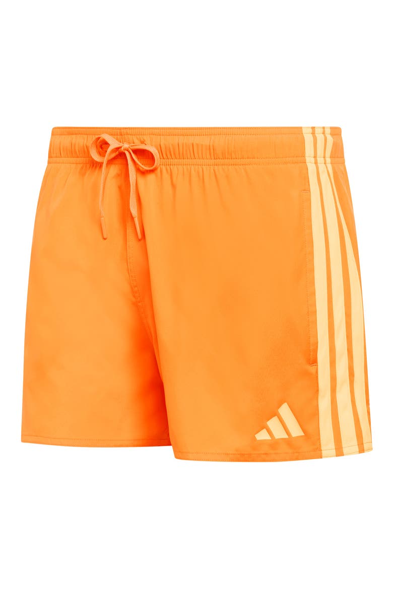 3-Stripes Swim Trunks, Alternate, color, PURE ORANGE/ LUCID TANGERINE