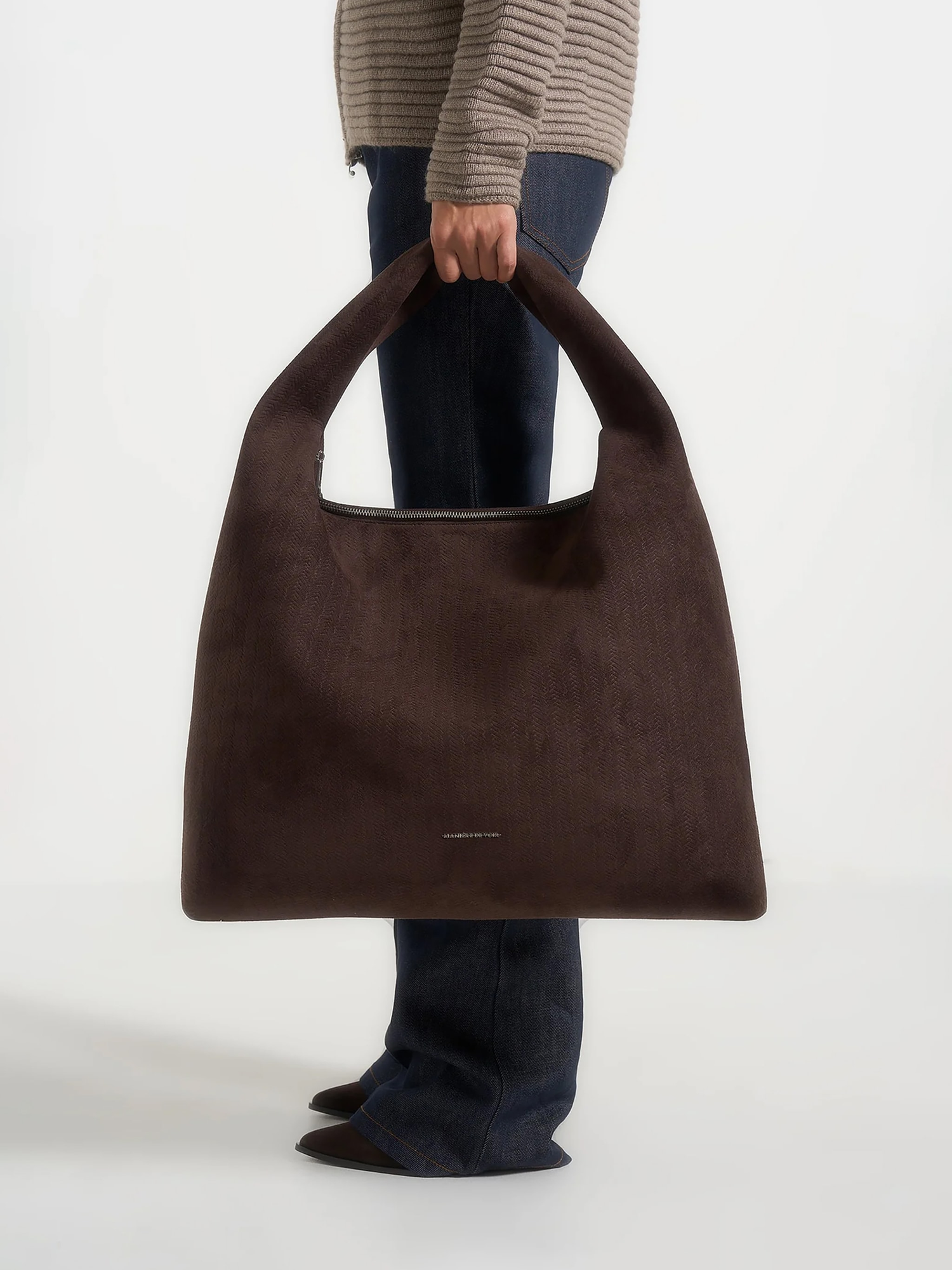 Manière De Voir Aubin Braided Suede Hobo Bag, Main, color, Brown