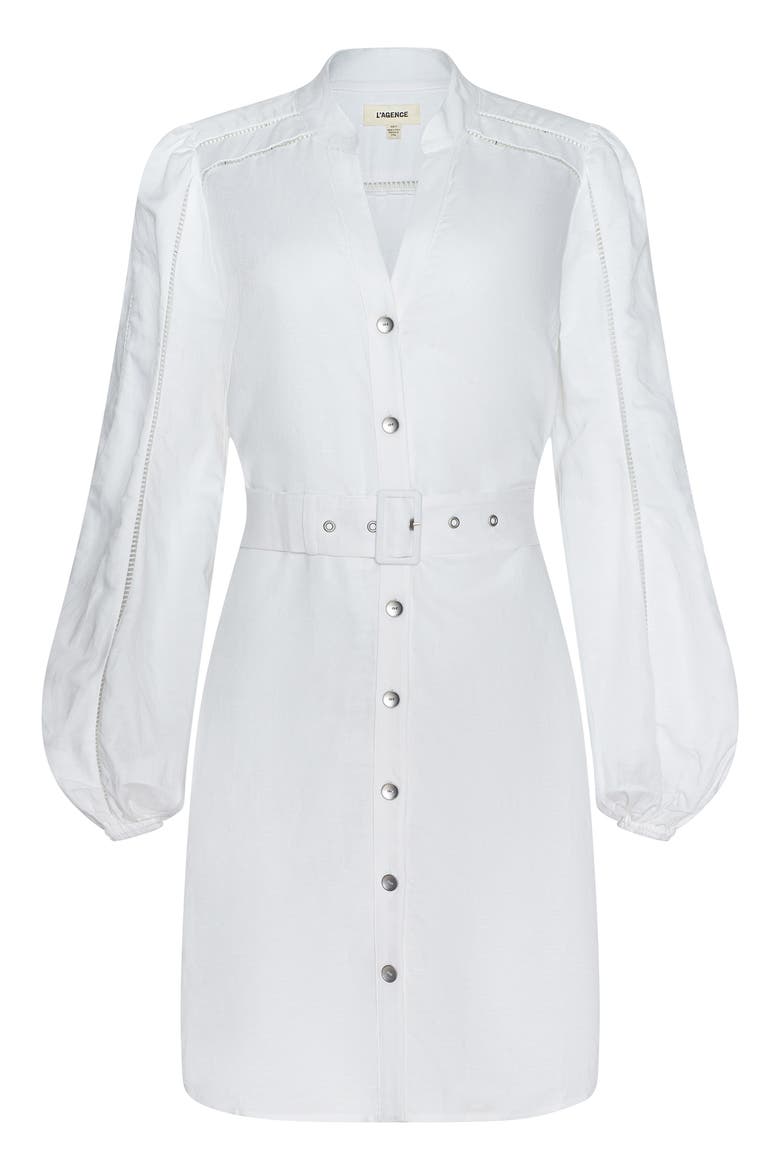 Kiersten Belted Long Sleeve Dress, Alternate, color, WHITE