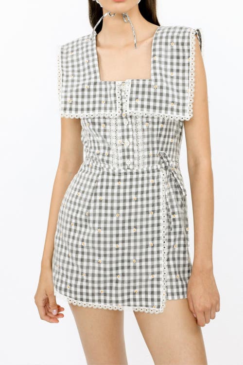 Anna Sui Daisy Embroidery On Gingham Romper In Black Multi