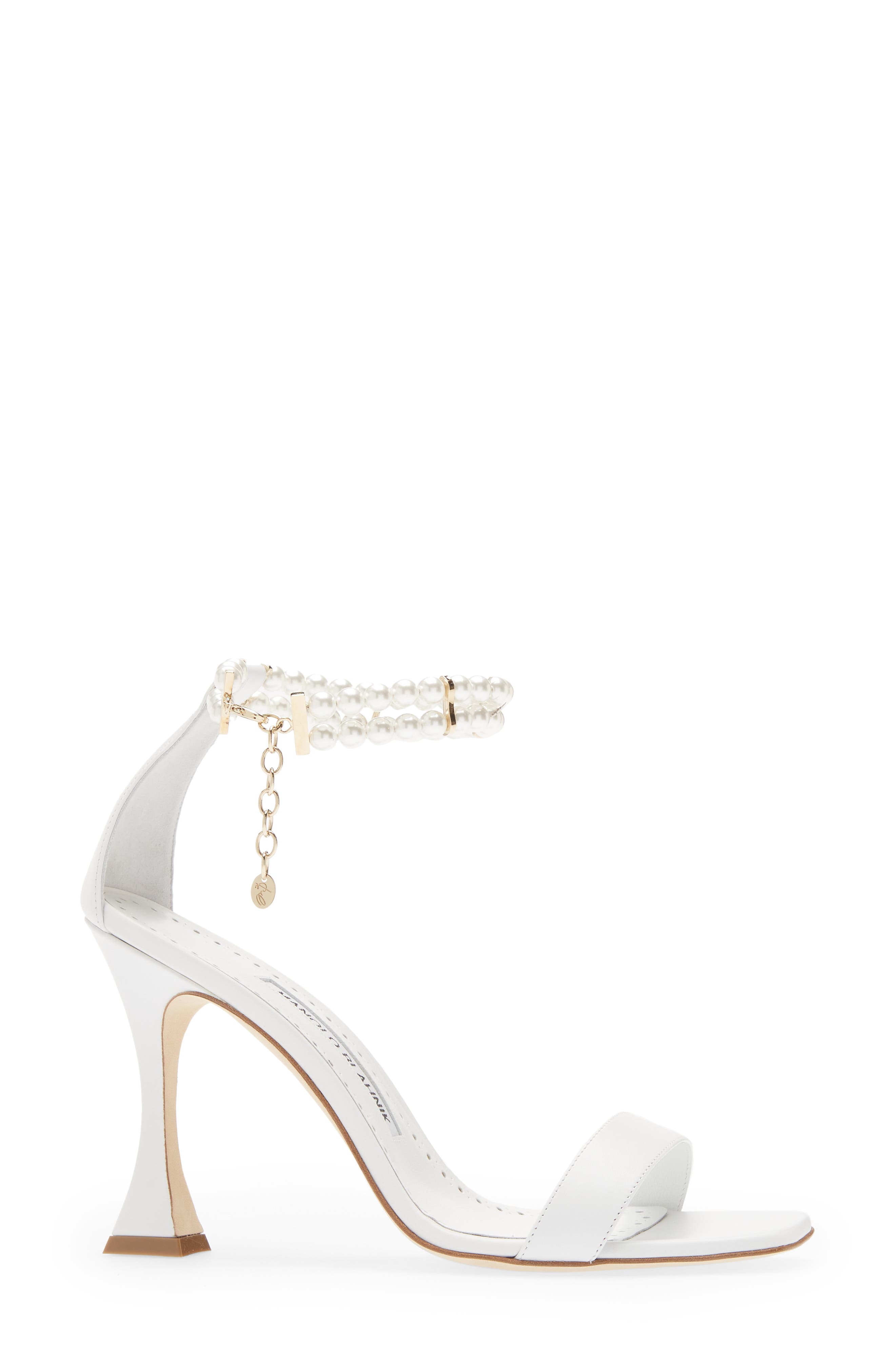 Charona Imitation Pearl Ankle Strap Sandal, Alternate, color, WHITE