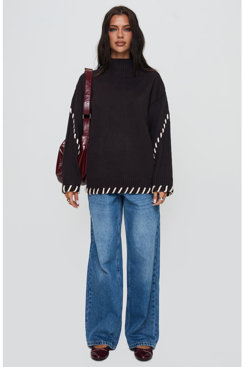 Leizure Whipstitch Trim Turtleneck Sweater, Alternate, color, BROWN