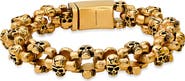 HMY JEWELRY Men's 18K Gold Plated Stainless Steel Skull Link Bracelet