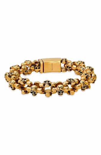 HMY JEWELRY Men's 18K Gold Plated Stainless Steel Skull Link Bracelet
