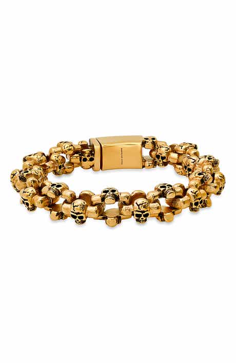 HMY JEWELRY Men's 18K Gold Plated Stainless Steel Skull Link Bracelet