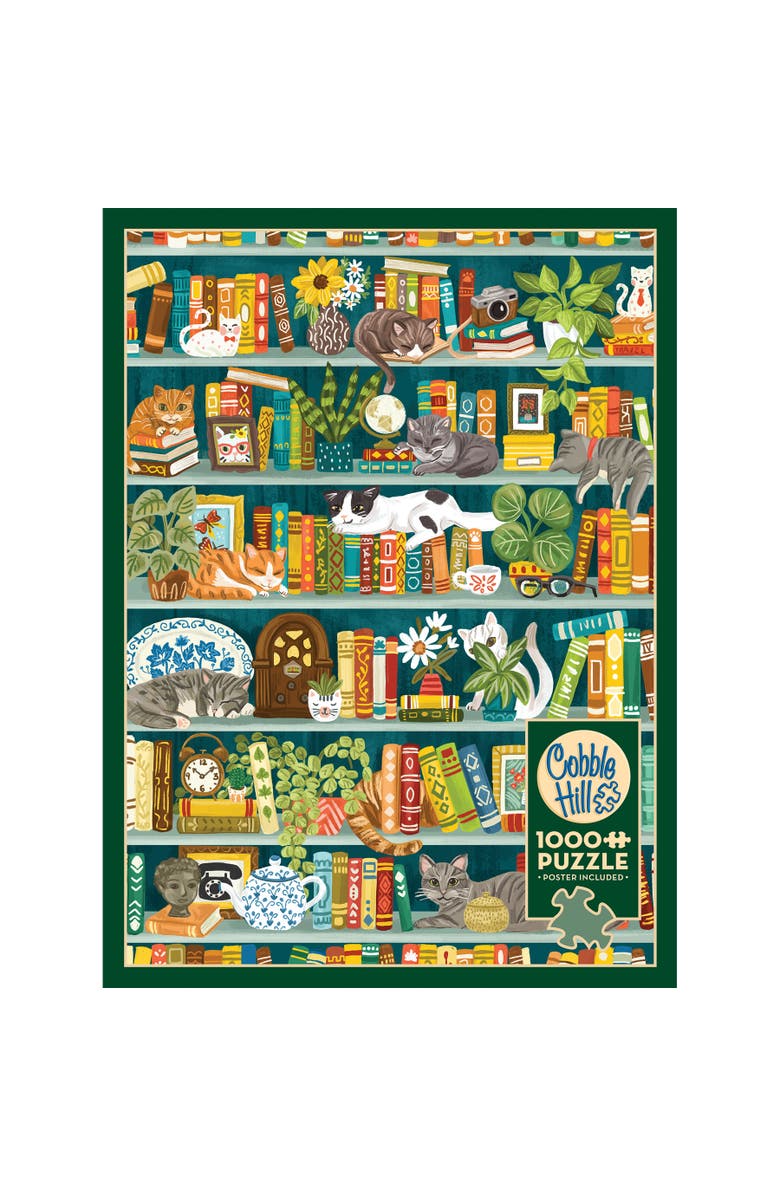 Cobble Hill 1000 Piece Puzzle The Purrfect Bookshelf Reference Poster, Alternate, color, Multicolored