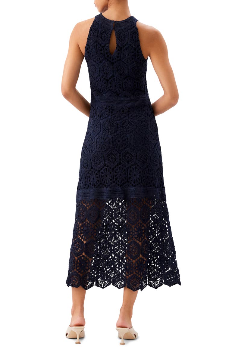 Londyn Crochet Midi Dress, Alternate, color, NAVY