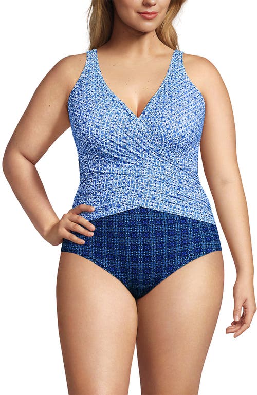 Lands' End Plus Size Slendersuit Wrap One Piece Swimsuit In Multi