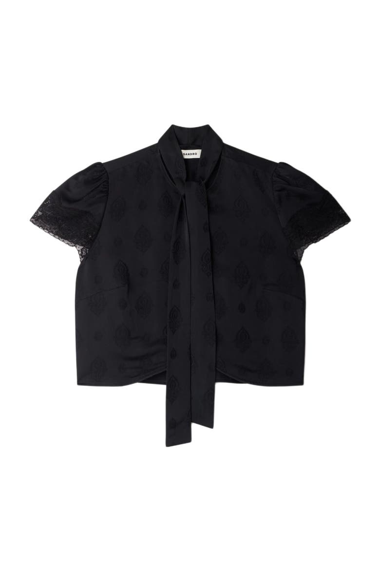 Paisley jacquard crop top, Alternate, color, Black